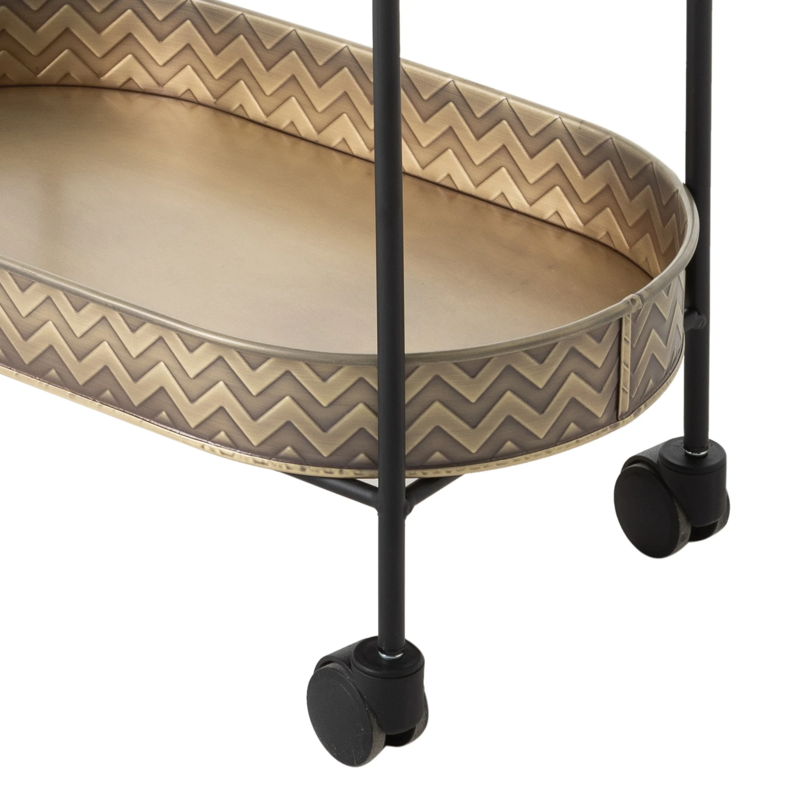 Золотая двухъярусная овальная сервисная тележка