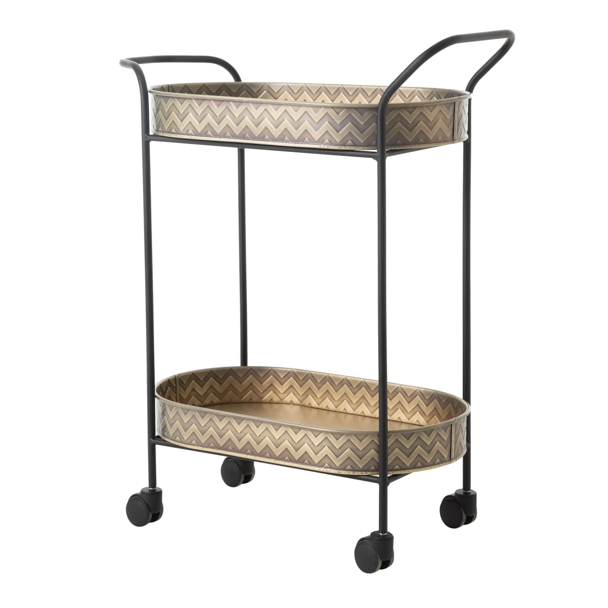 Золотая двухъярусная овальная сервисная тележка