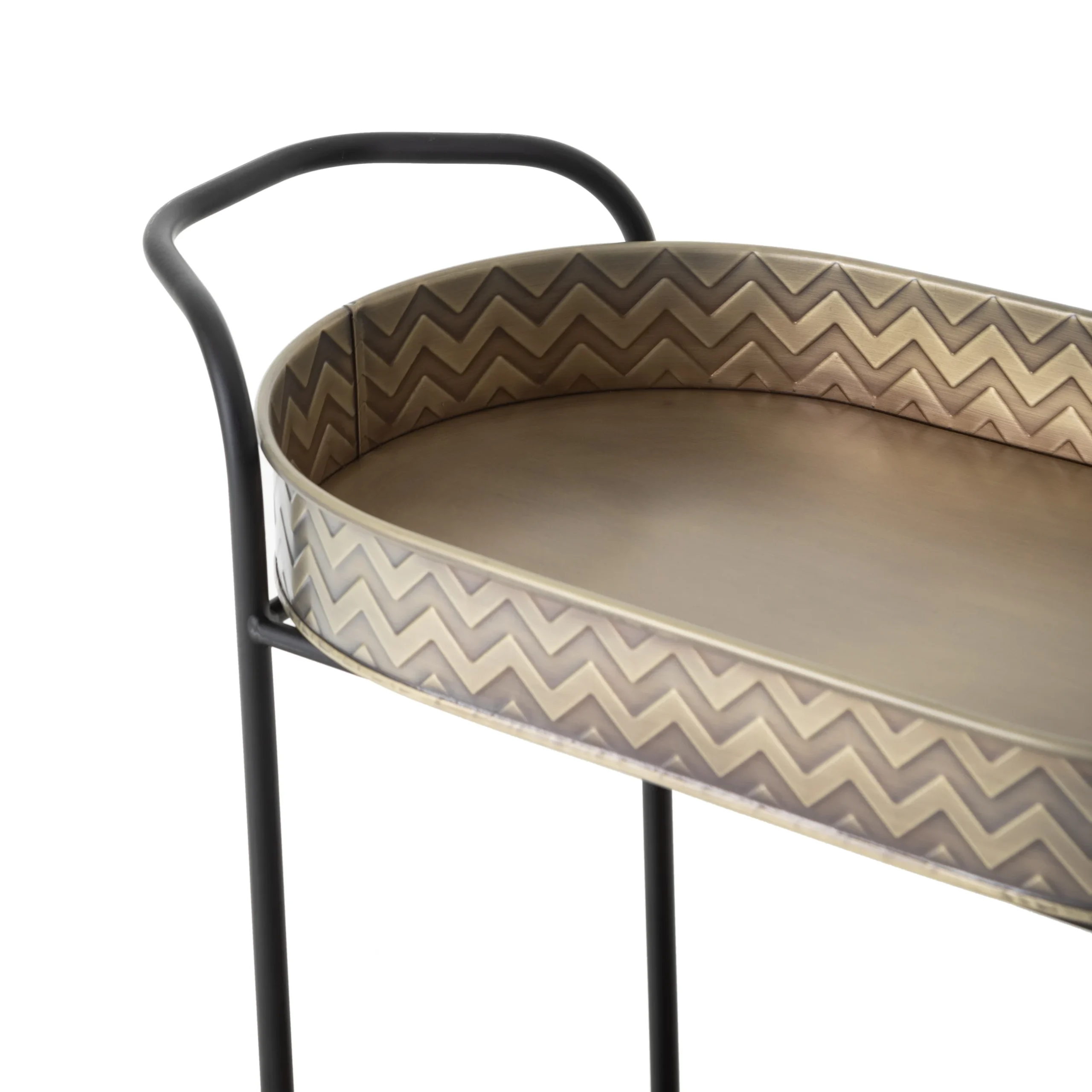 Золотая двухъярусная овальная сервисная тележка