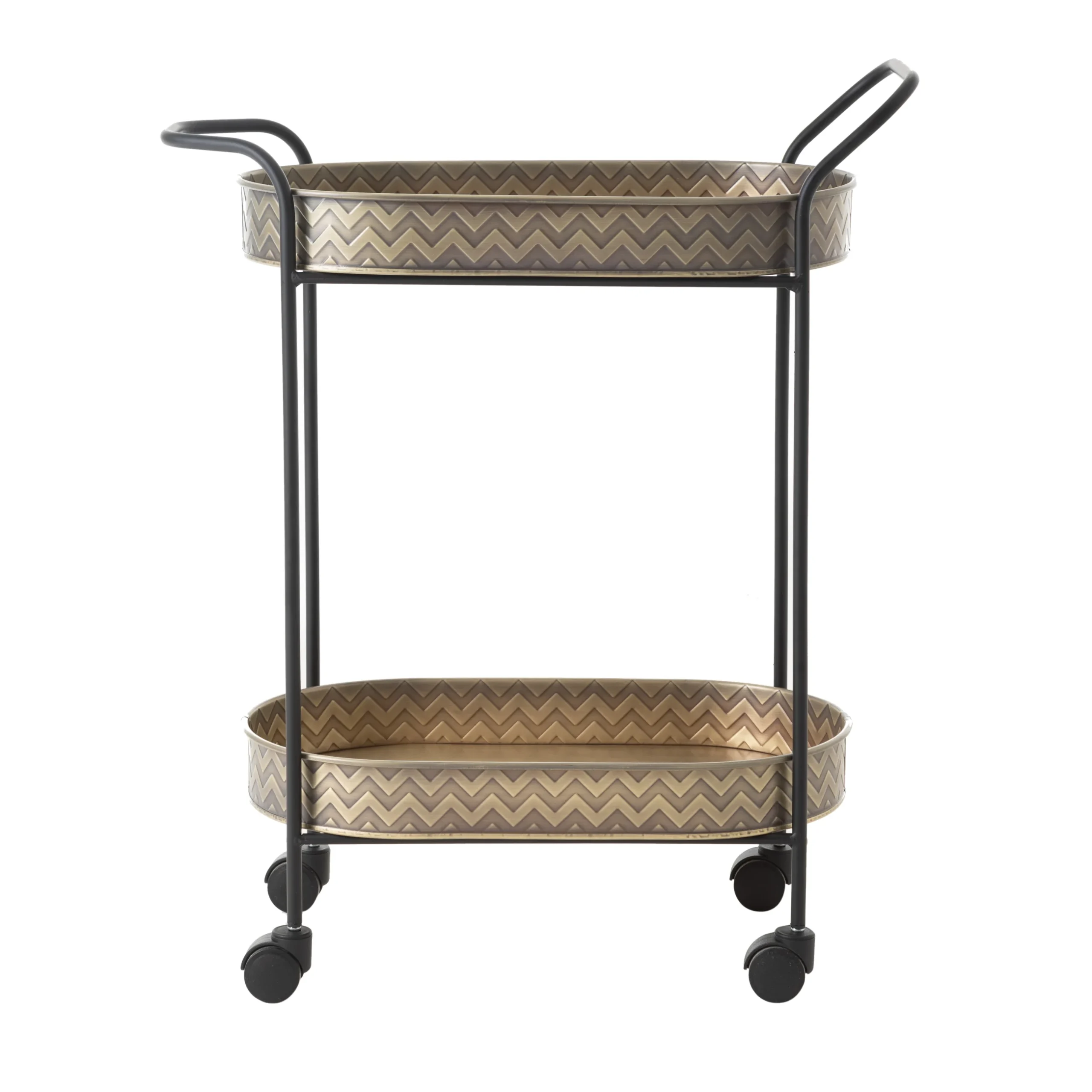 Золотая двухъярусная овальная сервисная тележка