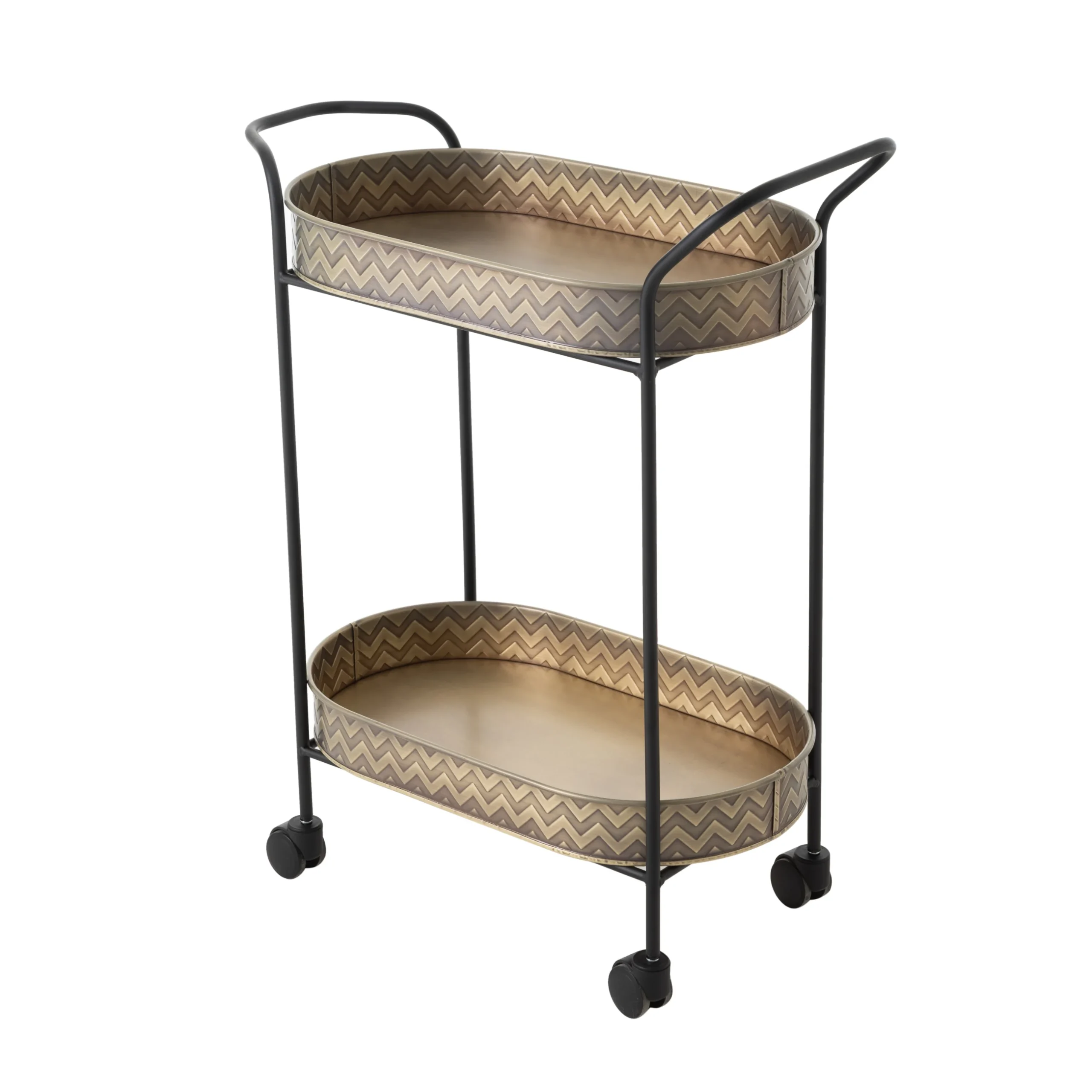 Золотая двухъярусная овальная сервисная тележка